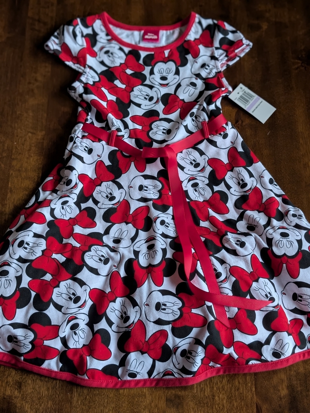 Disney Minnie Mouse Red, Black & White Bow Print Dress/ Girls 6/Nwt
